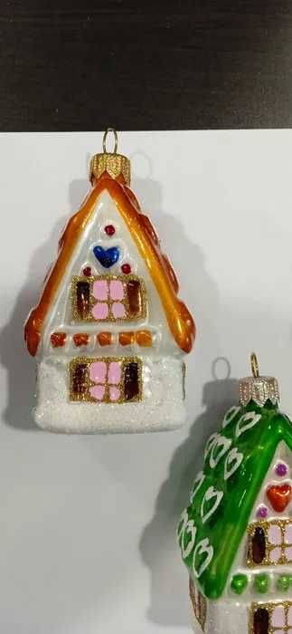 Bombki szklane choinkowe DOMKI PIERNIKOWE - zestaw 4 sztuk