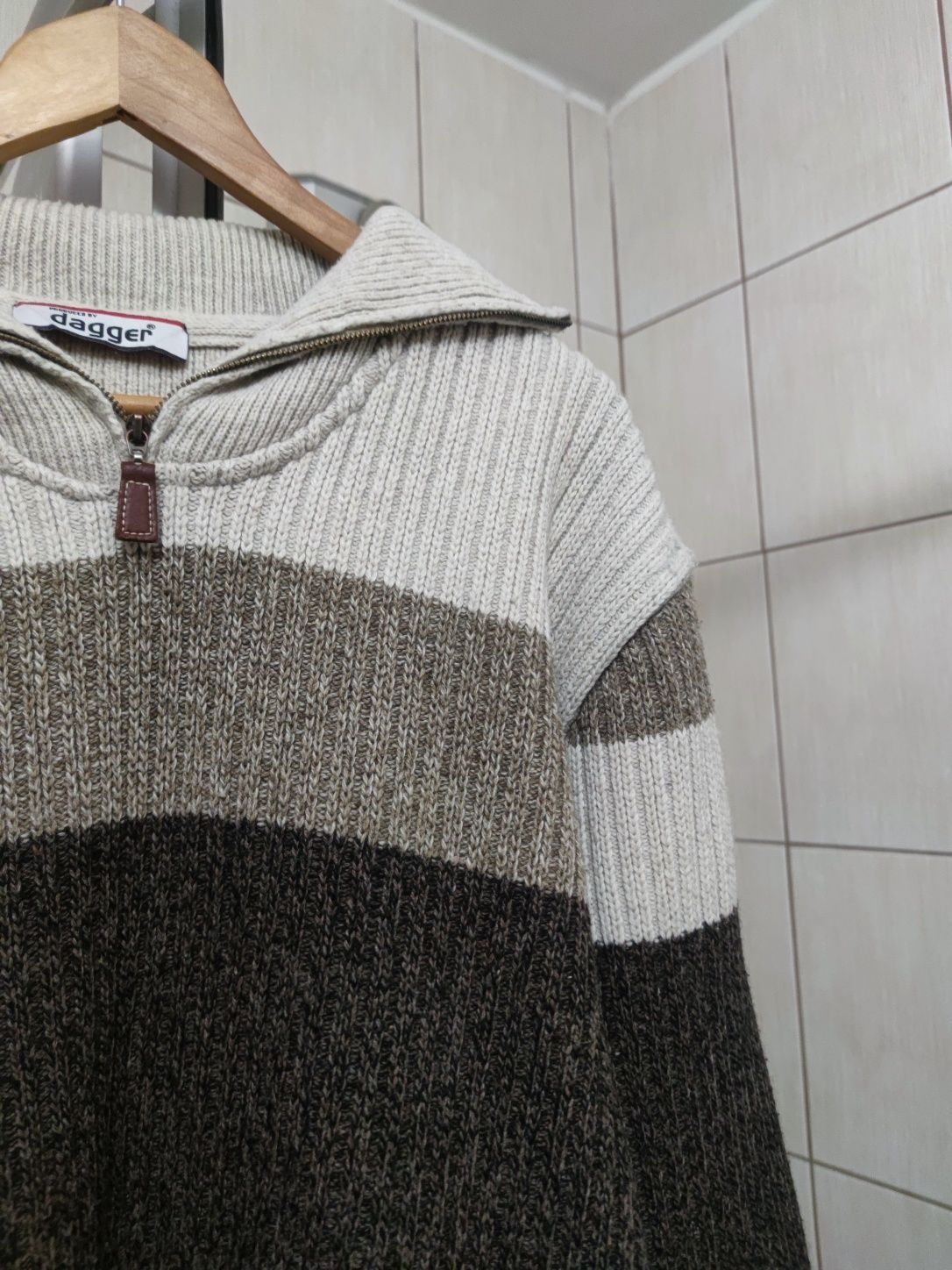 Sweter klasyczny XL męski sweterek old money dagger brązowy kremowy ja