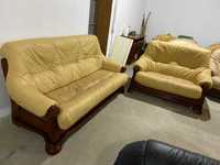 Шкіряний розкладний 3-місний диван+2-місний диван на дубовому каркасі
