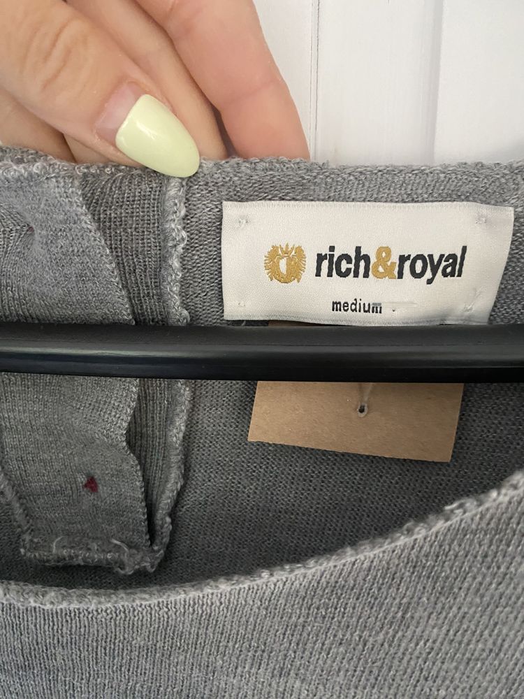 Rich&Royal sweter wełna wiskoza bluza z czacha cyrkonie M 38 L 40