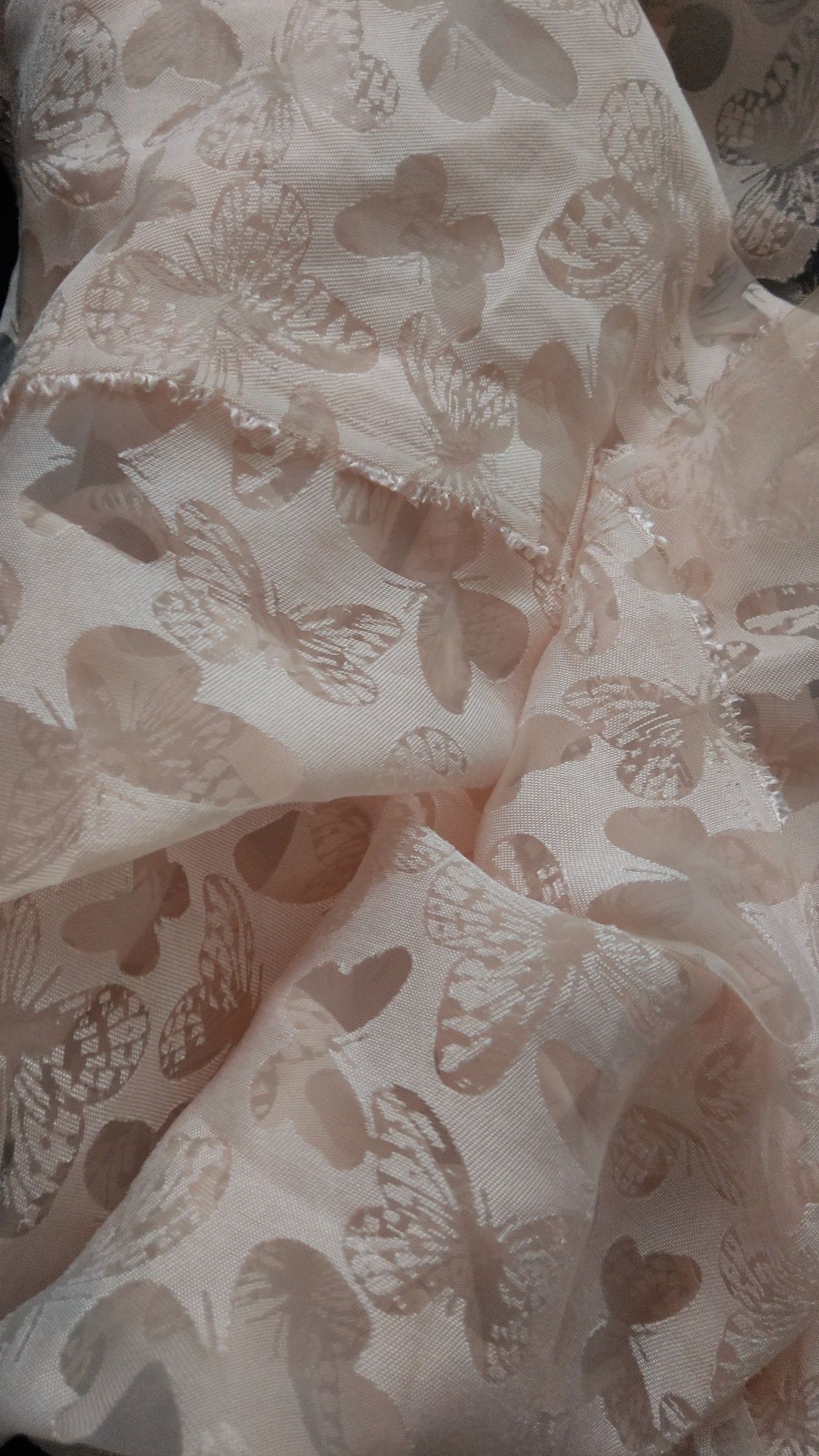 piękna łososiowa tkanina materiał prześwitujace motyle koronka tiul