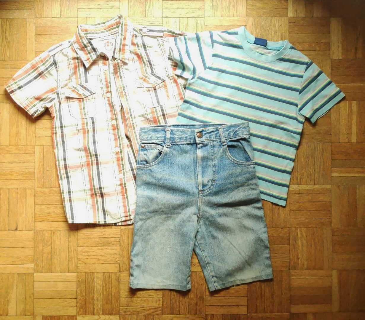 Komplet: koszula TU + t-shirt + szorty H&M, r.  104-110