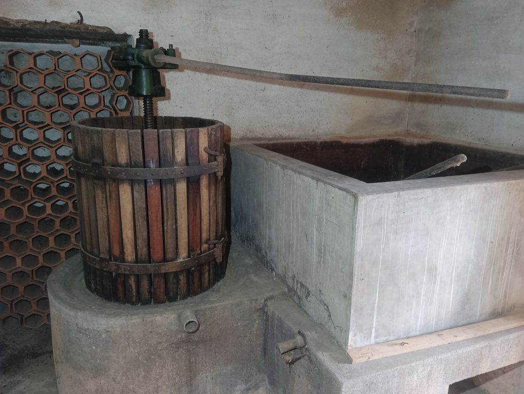 Prensa para vinho, esmagador, garrafeira