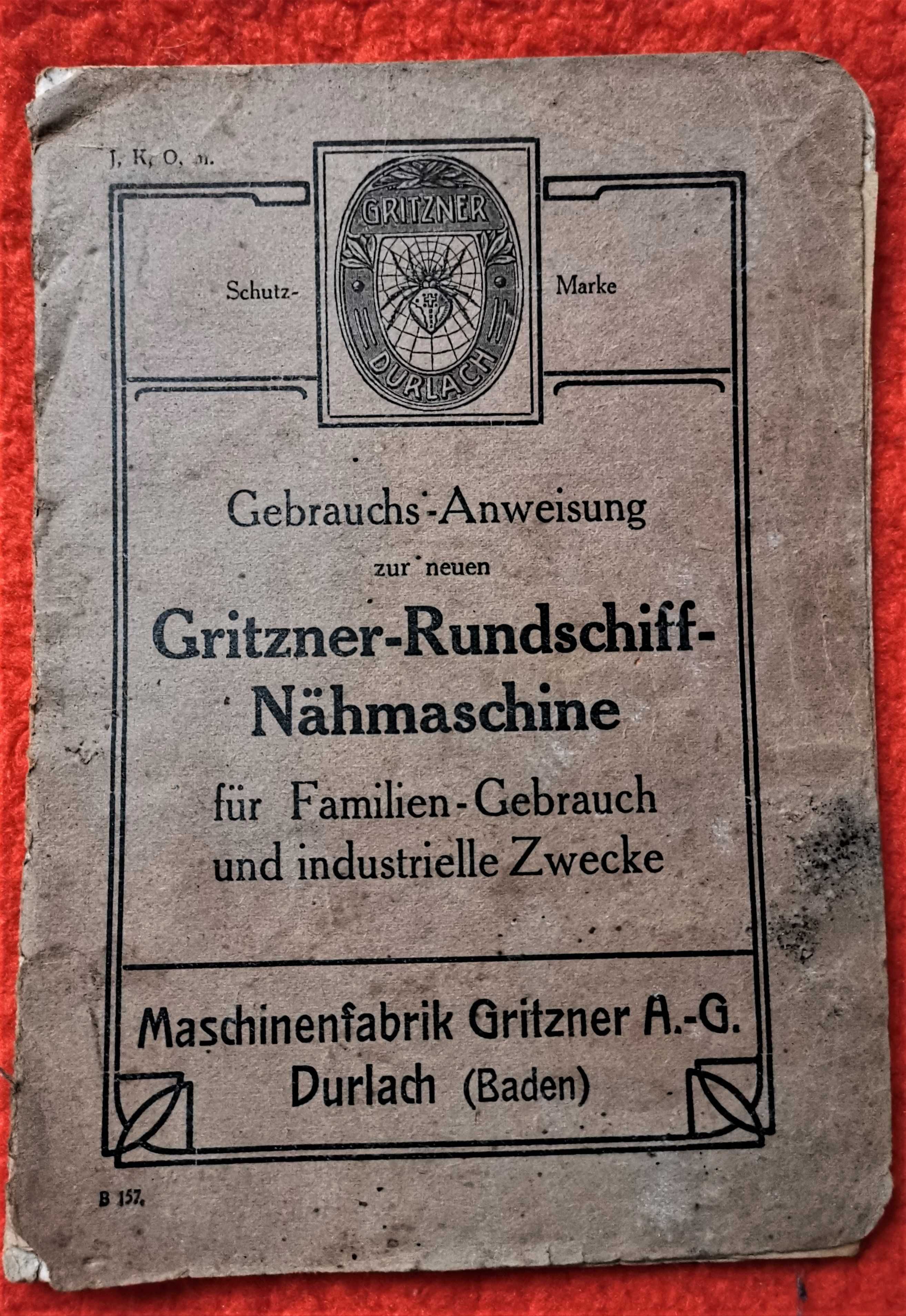 Instrukcja obsługi (przedwojenna) do maszyny do szycia Gritzner.