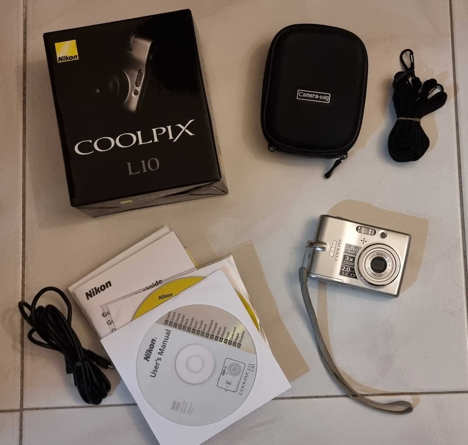 Nikon L10 Coolpix + bolsa + cartão