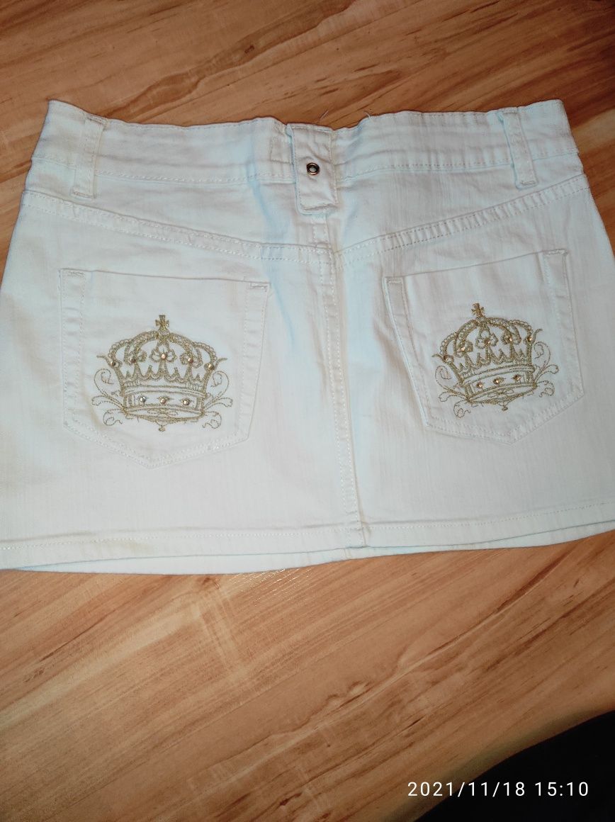 Biała spódnica spódniczka mini jeans M/L