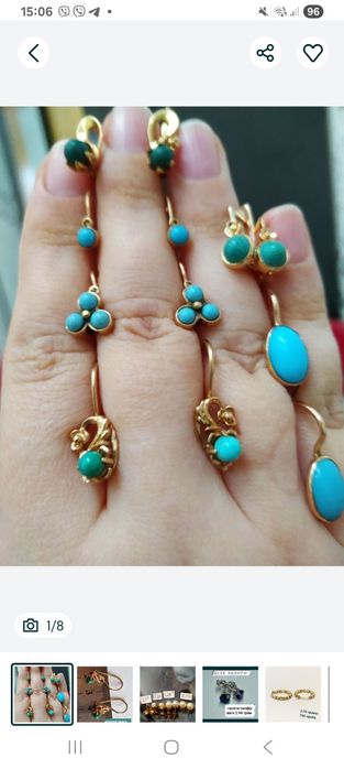 Золотые серьги бирюза 583 проба,585