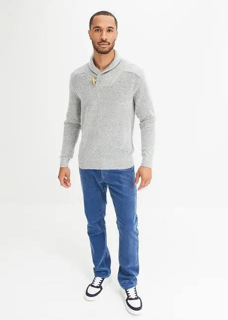 B.P.C sweter męski z kołnierzem szary r.3XL