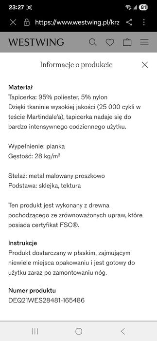 Sprzedam 4 używane krzesła tapicerowane Adele Westwing