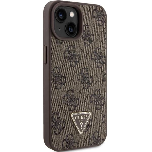 Etui Guess Leather 4G Triangle Strass Do Iphone 15 - Brązowe