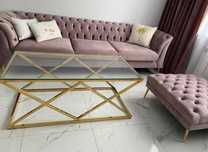 REZERWACJA ! Sofa,  fotel,  pufa ze złotym , luksusowy komplet