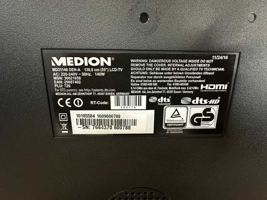 Телевізор Medion 55 дюймів, 4к. Телевизор Medion 55 дюймoв, 4k