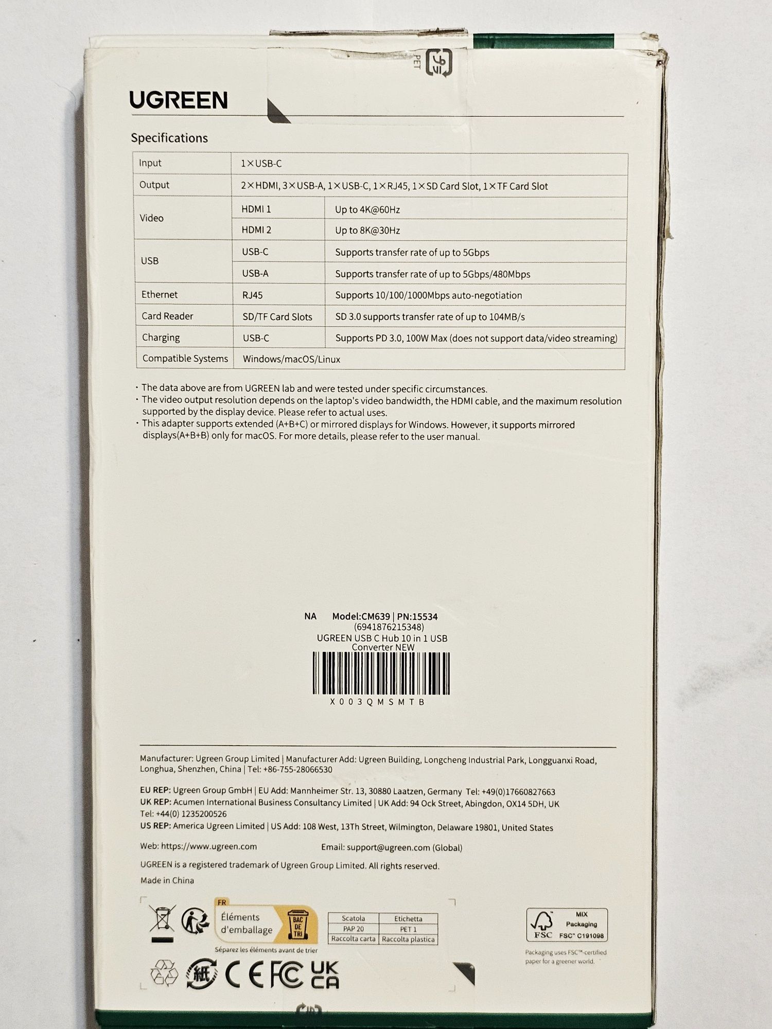 Хаб адаптер UGREEN CM639 USB C 10 in 1