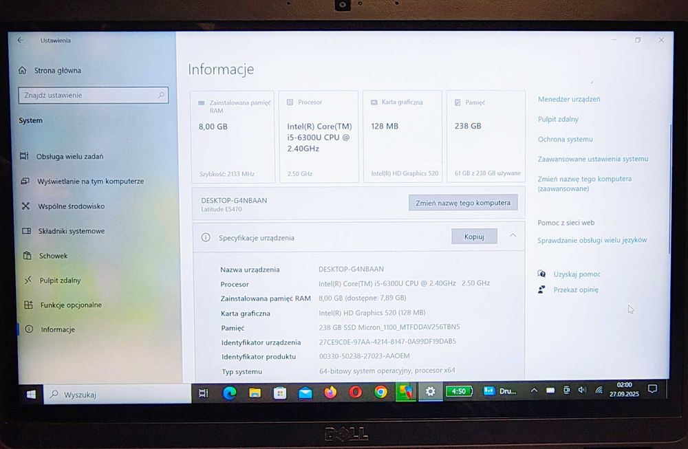 Dell Latitude Intel Core i5 Ram 8 GB SSD 256 GB Windows 10 Open Office