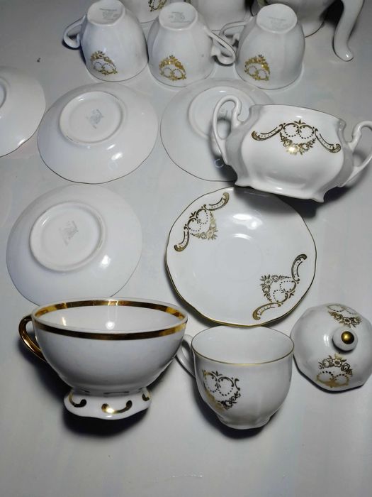 сервиз кофейный фарфор тонкий золочение свадебный Bohemia чехословакия