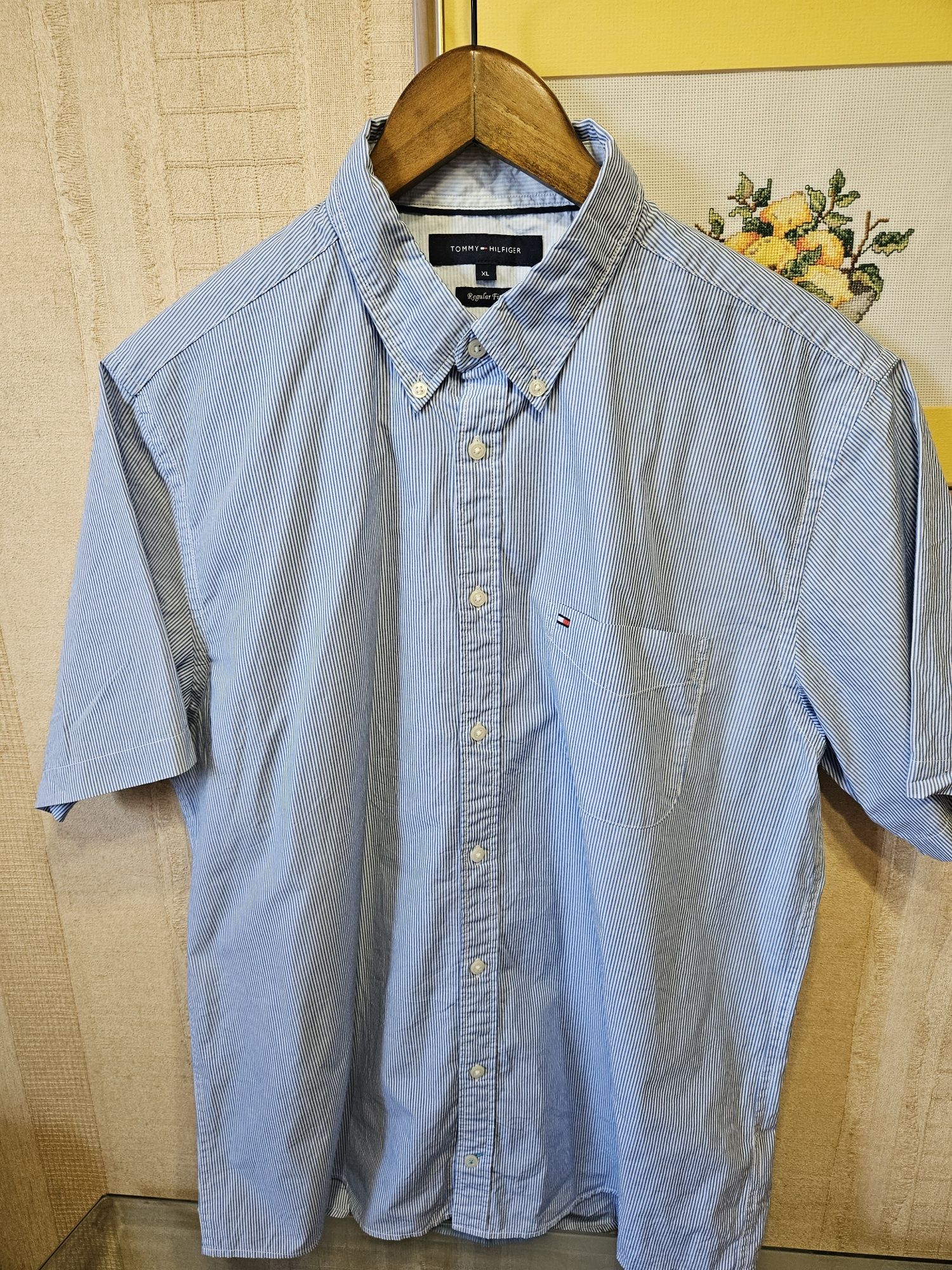 Мужская рубашка с коротким рукавом,шведская Tommy Hilfiger xl