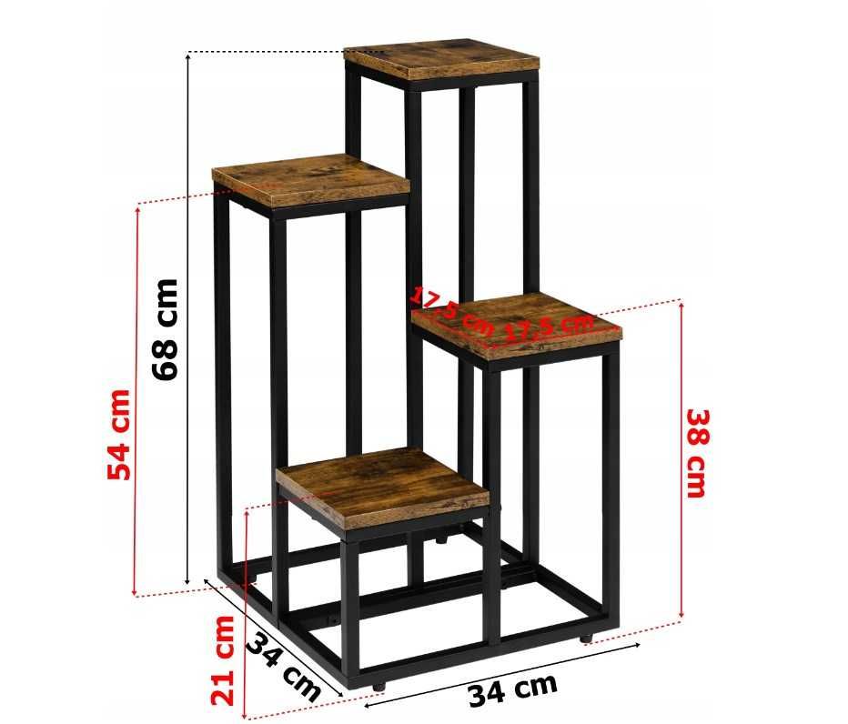 KWIETNIK industrialny 68 cm NA 4 DONICZKI metalowy czarny drewniany