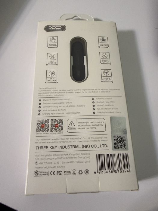 Гарнітура Bluetooth XO BE11 Black