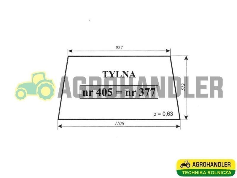 Szyba tylna dolna Massey Ferguson Ursus 377 = 405 = 419 = 384 = 412