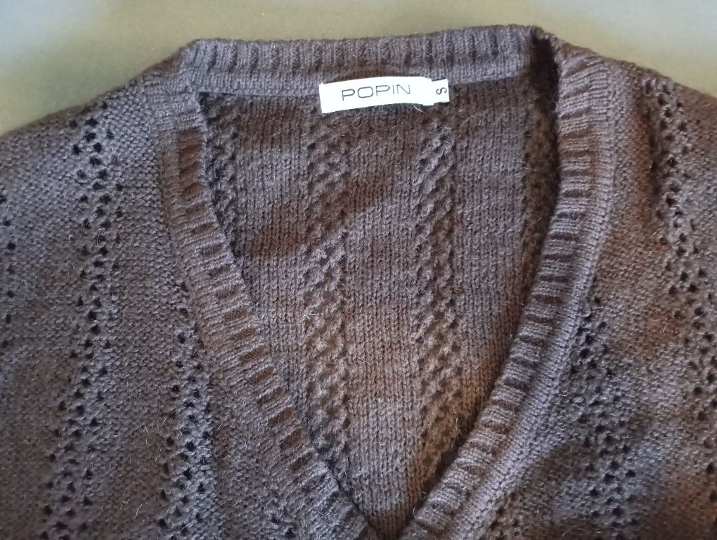 Brązowy wiązany sweter kardigan Pop in S