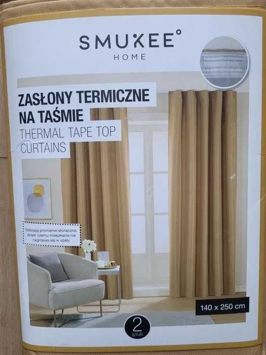 NOWE zasłony termiczne na taśmie Smukee zaciemniające blackout musztar