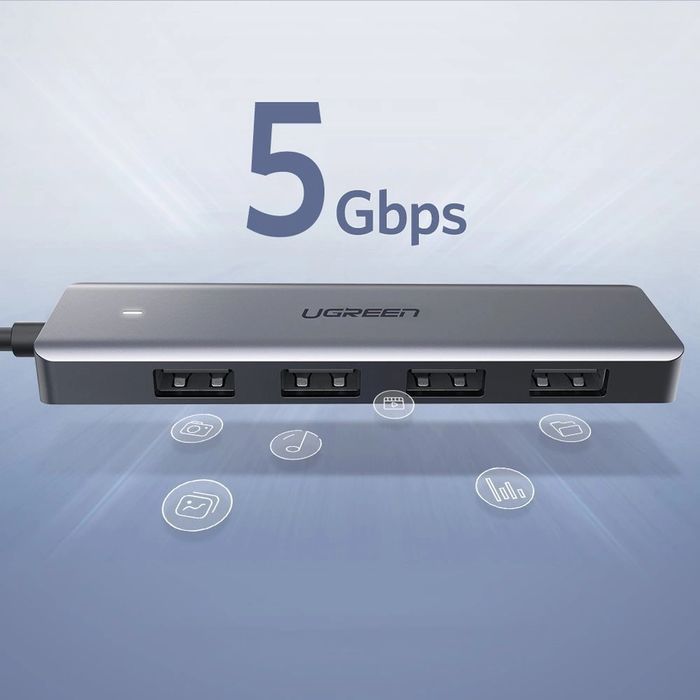 Ugreen HUB USB - 4x USB 3.2 Gen 1 z portem zasilania micro USB szary