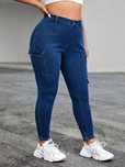 Jeansy Rurki Bojówki Cargo Obcisłe Niebieskie Casual Shein 5Xl 50