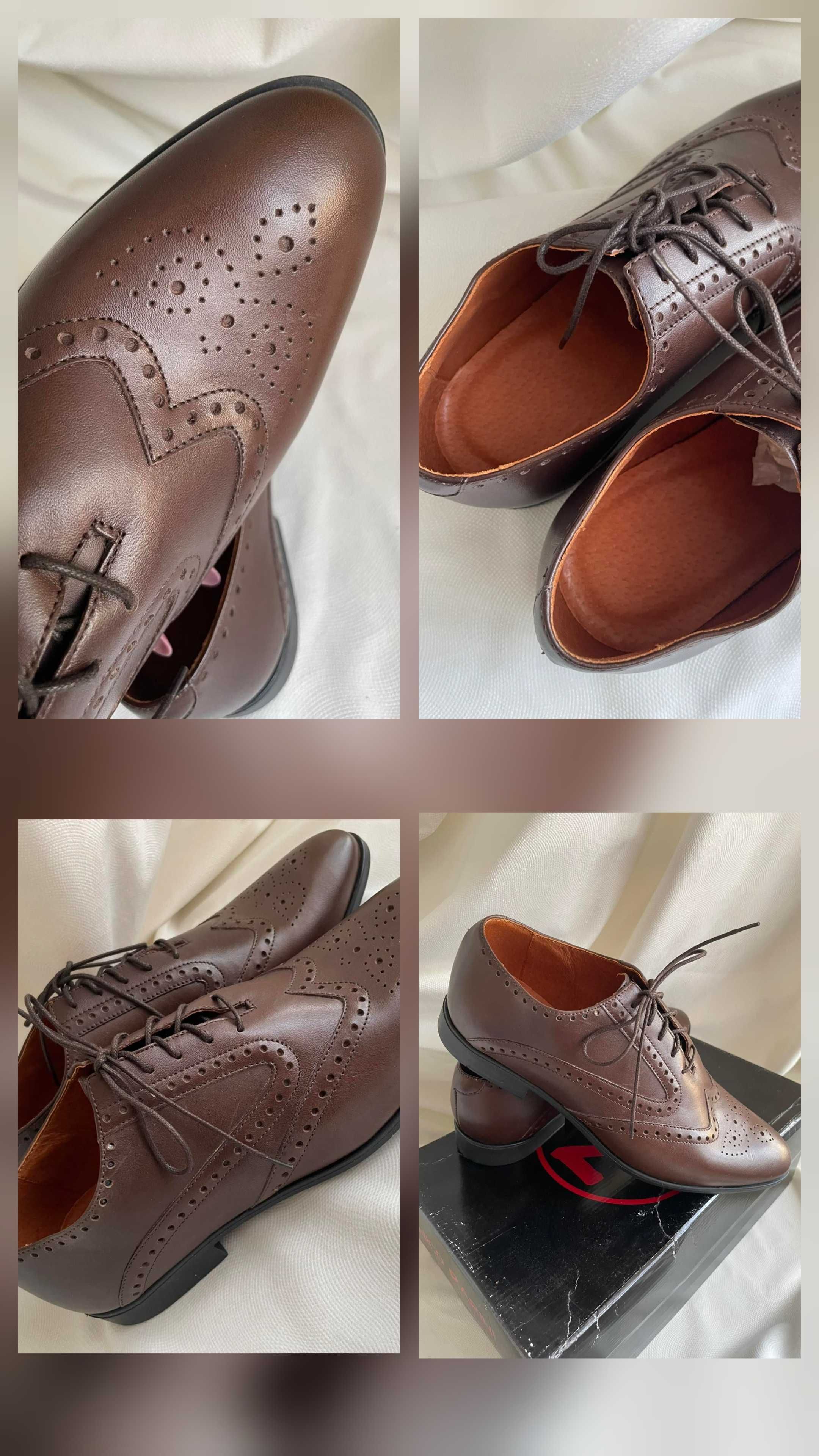 Nowe skórzane buty półbuty brogsy męskie Nico Rarini wizytowe r.39