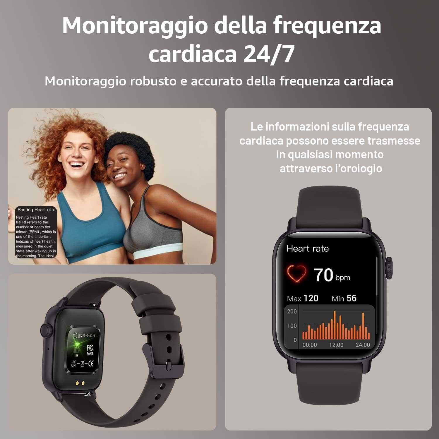 ASWEE QS208 smartwatch zegarek 1,85 IP68 tętno SpO2 sen połączenia
