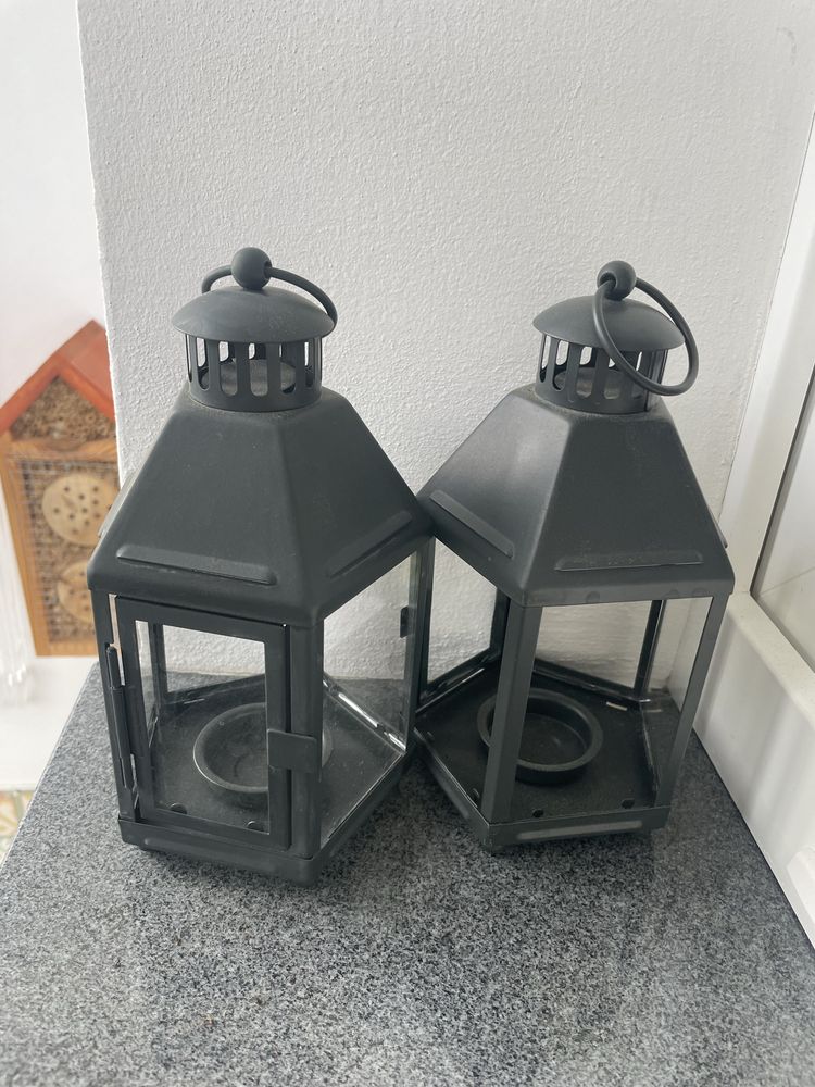 Ikea Kringsynt dwa lampiony zewnetrzne, metalowe, ciemna zieleń