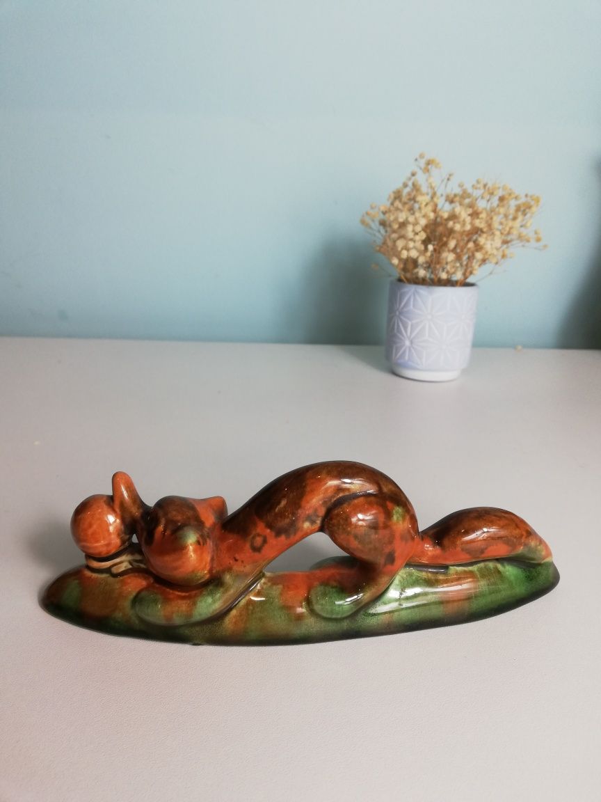 Figurka fajansowa ceramiczna porcelanowa lisek lis majolika Konakowo