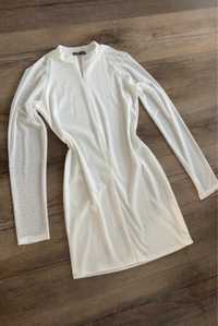Nowa biała sukienka prążkowana shein M L długi rękaw