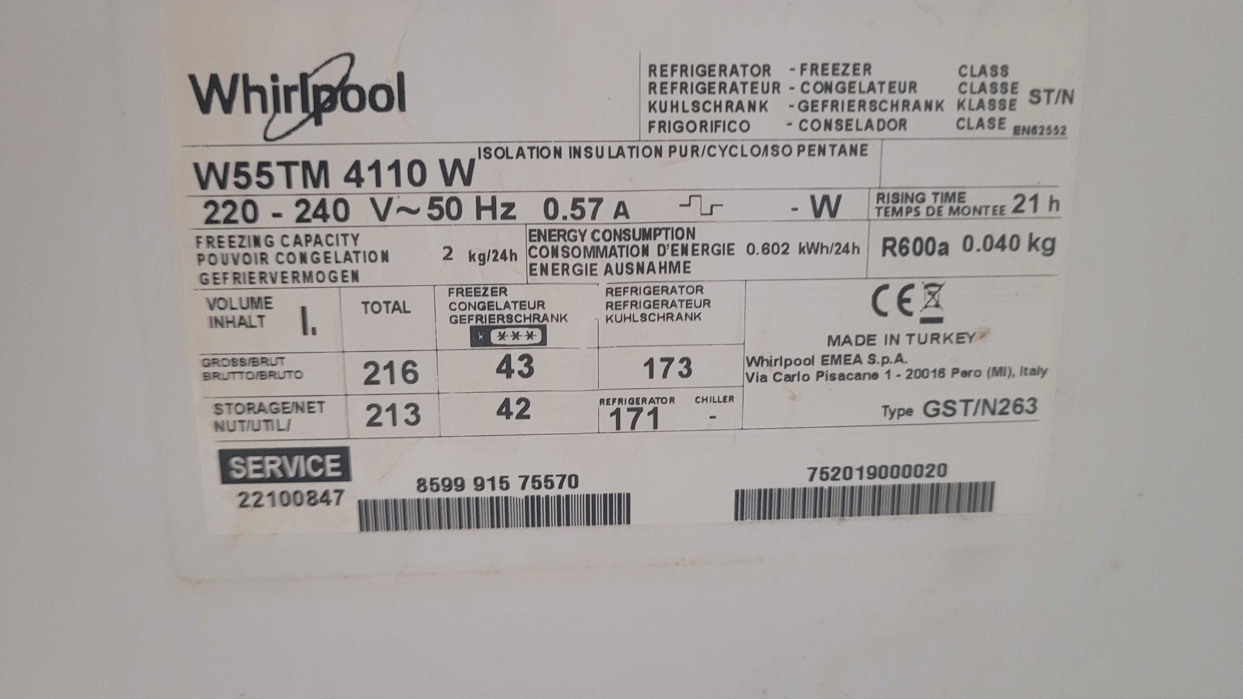 Lodówka WHIRLPOOL W 55TM  4110 W