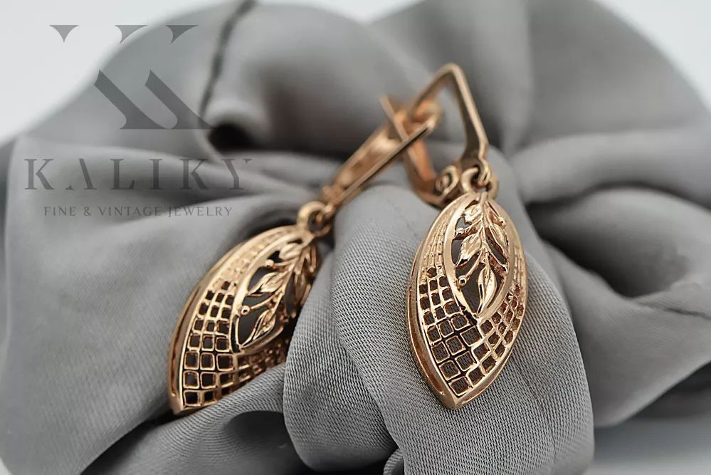 Vintage różowe złoto kolczyki listki 14k 585 ZSRR Vintage ven247 Gd