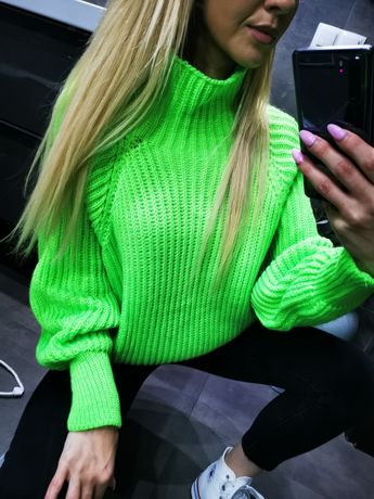 Neonowy golf sweter sweterek pleciony uni S M