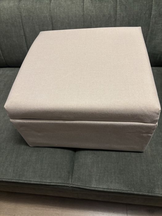 Sofa, taboret, pufa ze sztucznego lnu, otwierana 40x40x40 cm beżowa