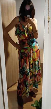 Letnia długa bawełniana kolorowa sukienka na ramiączkach rozmiar M