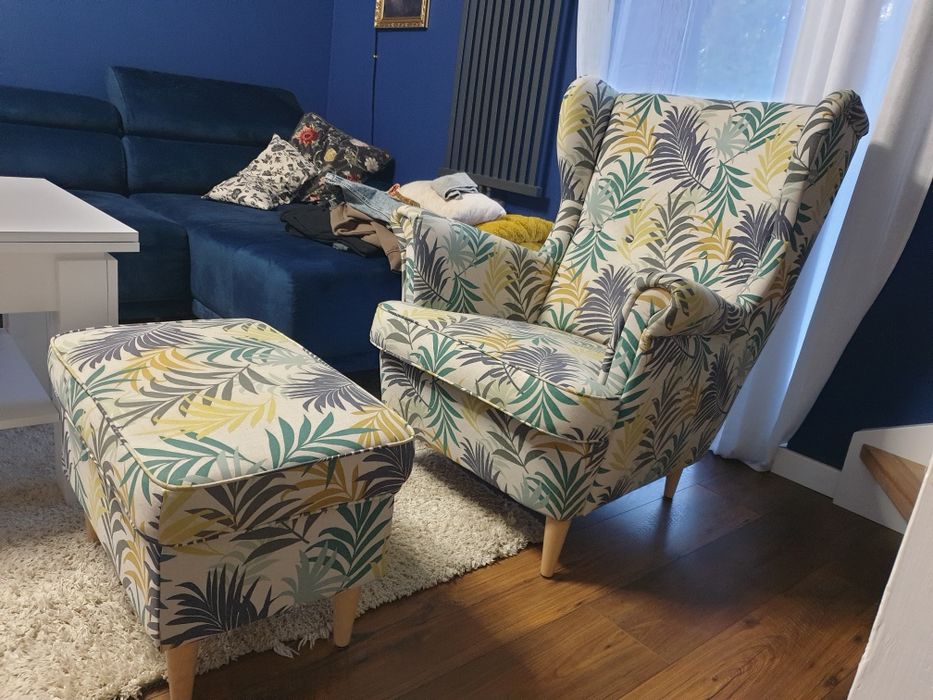 Uszak fotel Ikea Strandmon plus podnóżek