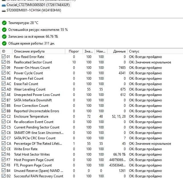 SSD диск Crucial MX300 275GB 2.5" SATAIII TLC