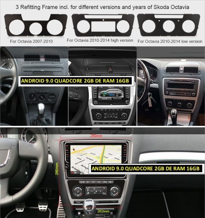 Auto-rádio 2 din Android 14 Alfa Romeo/Toyota/Skoda/Passat
