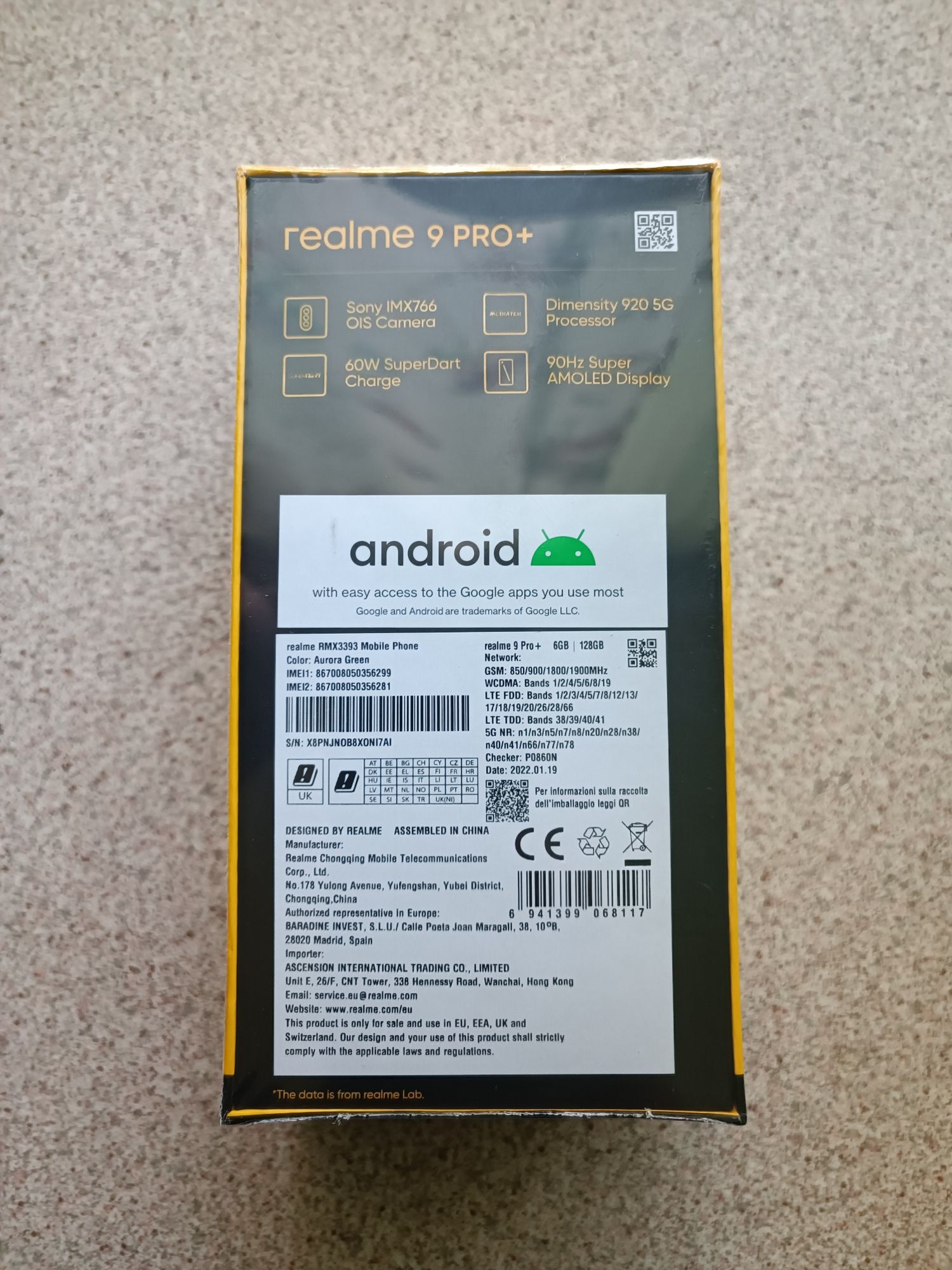 Realme 9 Pro+ 6/128Gb Aurora Black EU. Гарантия, ПОДАРОК