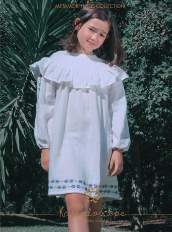 KALEIDOSCOPE Vestido branco bordado de menina - 100% Algodão - 6 anos