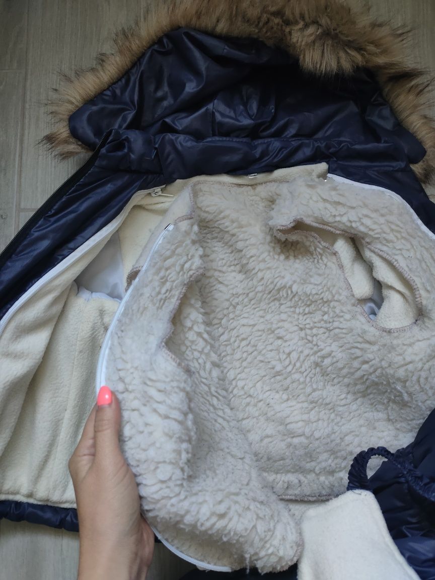 Зимний комплект комбез и куртка с меховой подкладкой