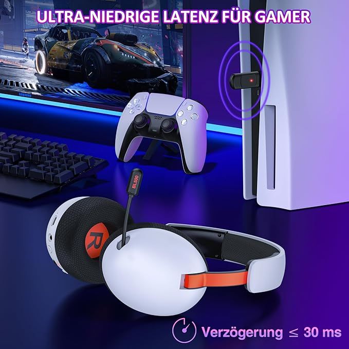 HASACOOL Bezprzewodowy Zestaw Słuchawkowy Gamingowy z Mikrofonem Biały
