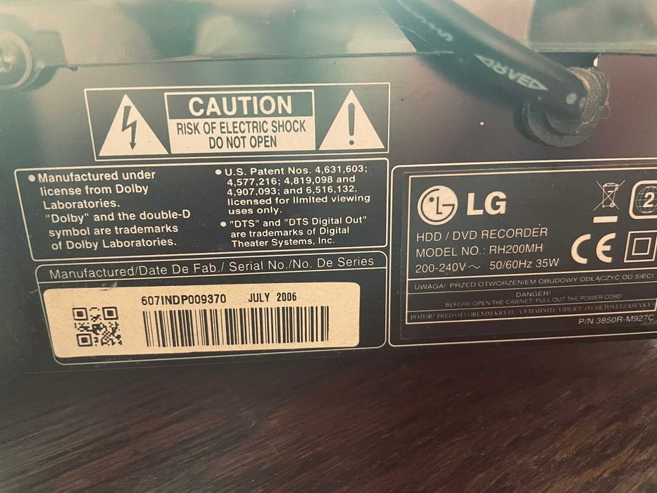 USZKODZONA nagrywarka LG RH200MH - HDD Recorder + pilot do niej