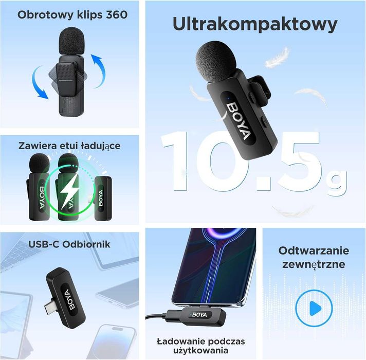 Mikrofon dynamiczny BOYA BY-V20 krawatowy