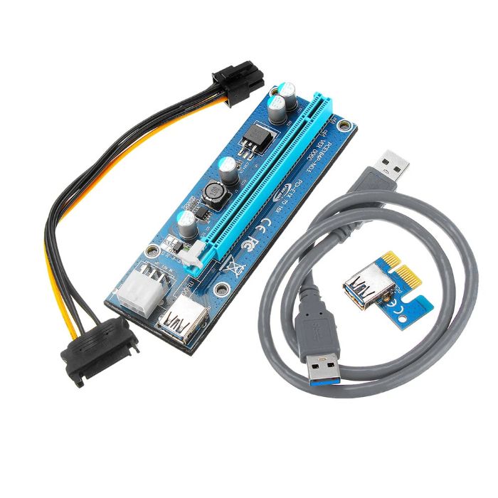 Express PCI-E 1X a 16X Riser Card 6Pin PCIE USB3.0 SATA Cabo de Expans