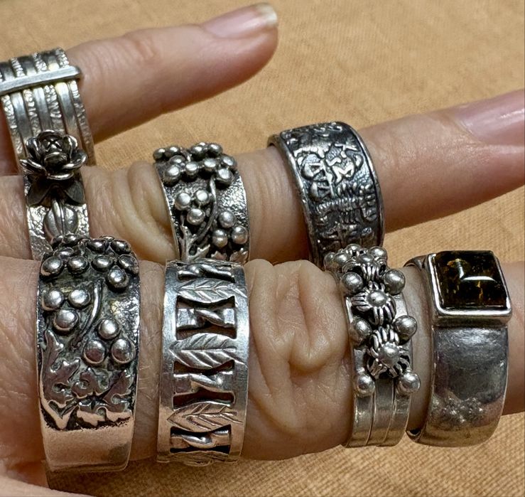 ORNO Stare srebro z Prl pierscionek obrączka warmet rytosztuka vintage