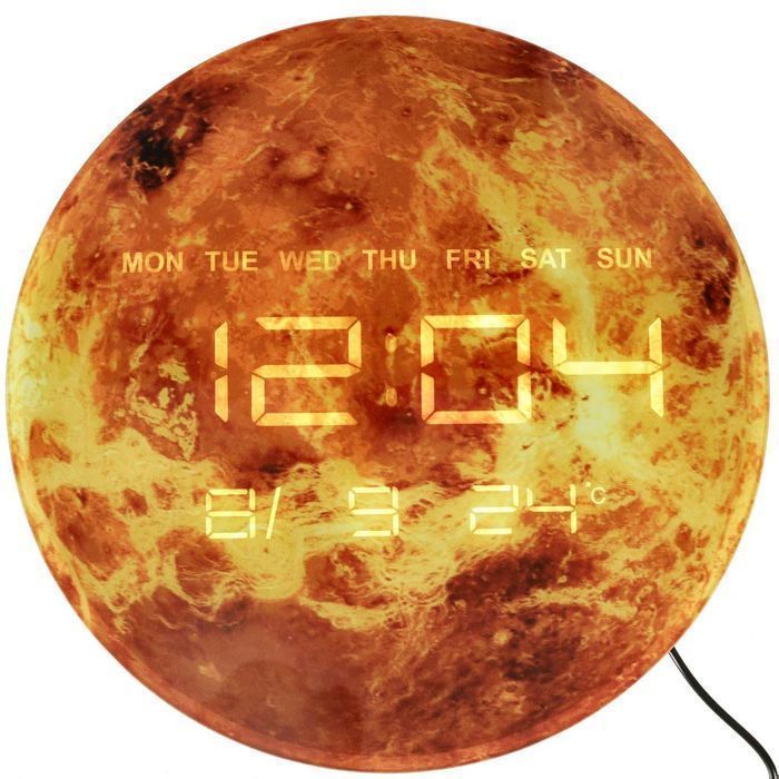 zegar ścienny planeta mars z wyświetlaczem led 32 cm pomarańczowy