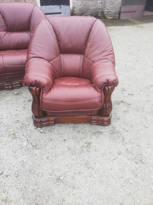 Komplet wypoczynkowy dębowy 311 funkcją spania nowa skóra